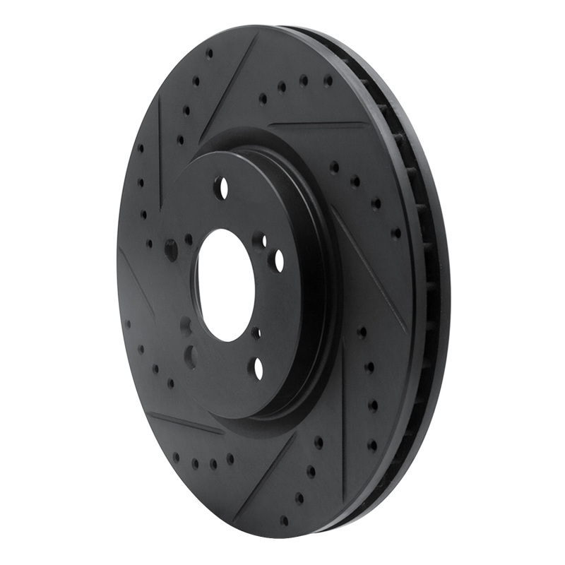 Honda Ridgeline Brake Rotor (1) - Front Left - R1 Concepts - Drilled & Slotted - Black - `06-`14